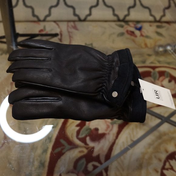 Brand New UGG Black Leather Tech Gloves Faux Fur Lined Mens L / XL